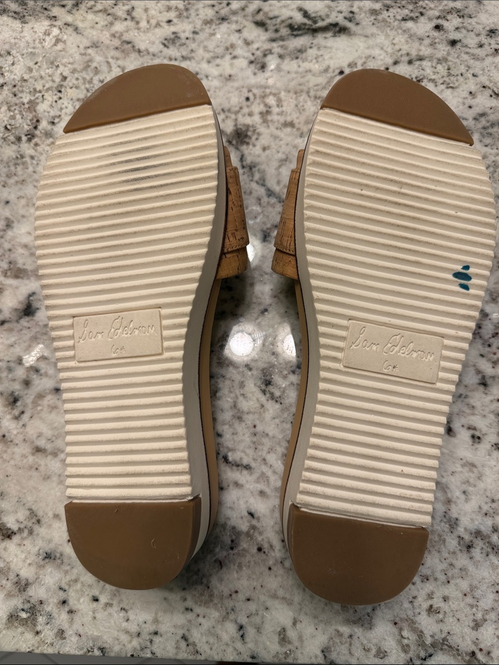 Sam Edelman Tan Cork Slide Sandals with Tortoiseshell Buckles - Picture 3 of 3